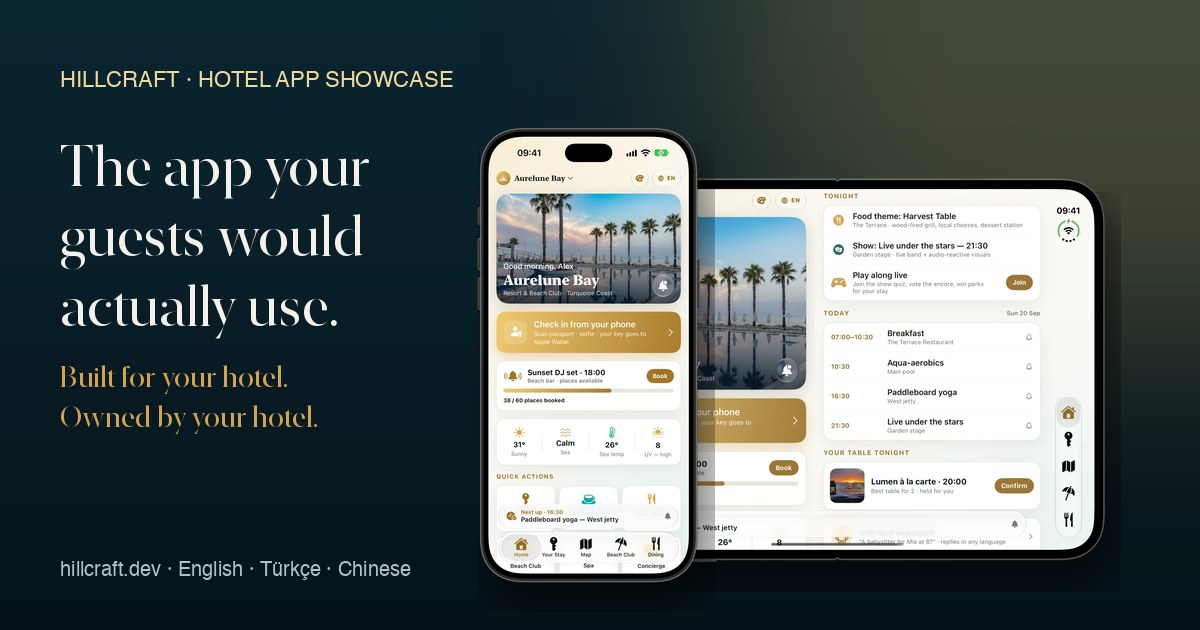 The Aurelune hotel app running on iPhone Duo