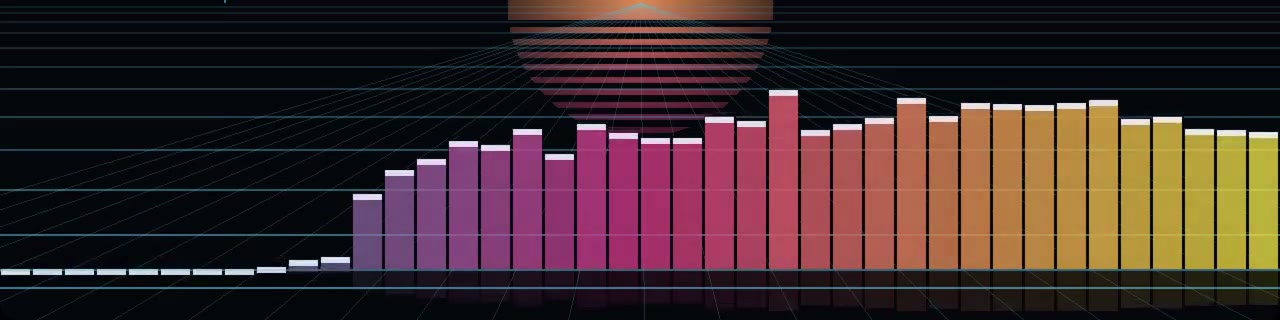 BARS visualizer: forty neon spectrum bars with bright caps