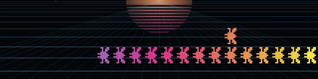 INVADERS visualizer: a swarm of pixel invaders marching to the bassline